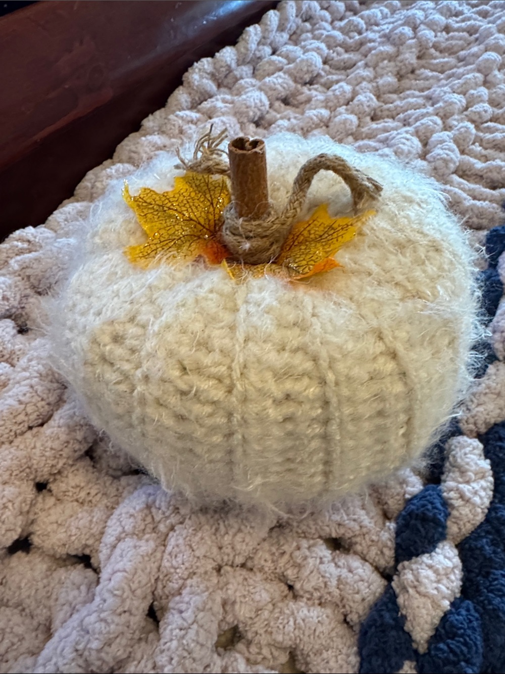 Handcrafted Cream Knit Pumpkin Home Decor